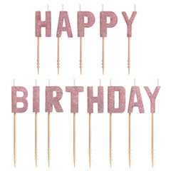Happy Birthday Glitter Toothpick Candles, Rose Gold, 3 inch, 13-pk