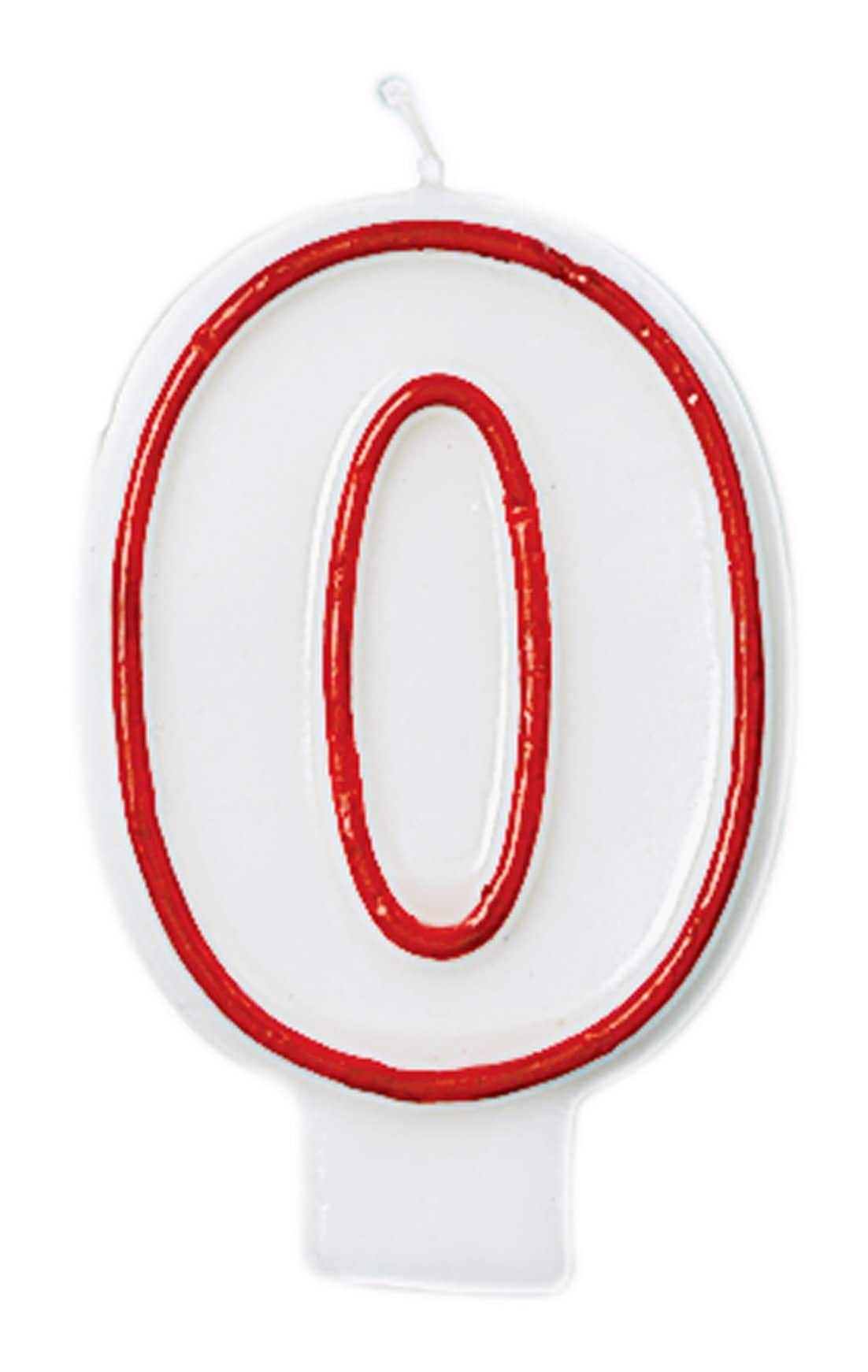 Number 0 Outline Wax Candle, White/Red, 2.2-inch x 3.2-inch