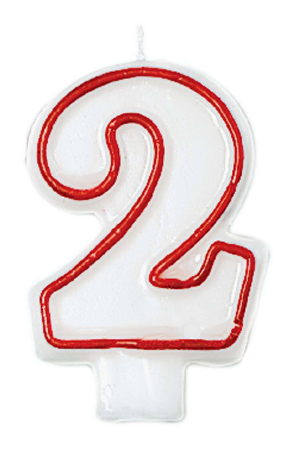 Number 2 Outline Wax Candle, White/Red, 2.2-inch x 3.2-inch