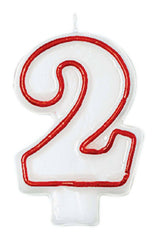 Number 2 Outline Wax Candle, White/Red, 2.2-inch x 3.2-inch