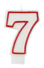 Number 7 Outline Wax Candle, White/Red, 2.2 inch x 3.2 inch
