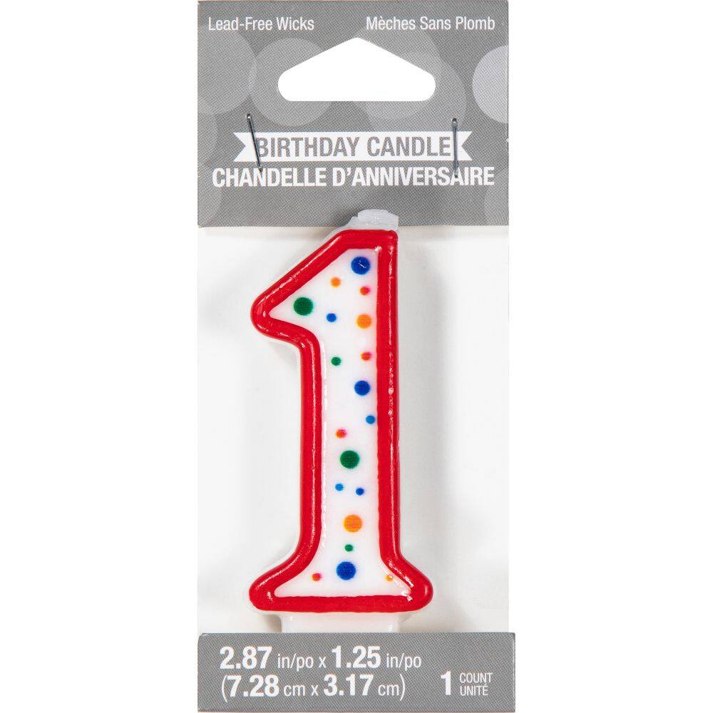 Multi-Colored Polka Dot Number 1 Wax Candle