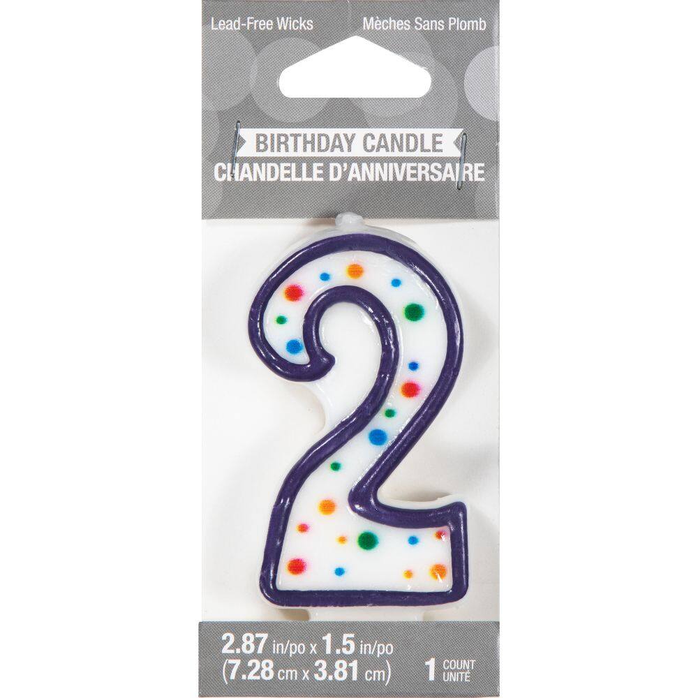 Multi-Colored Polka Dot Number 2 Wax Outline Candle