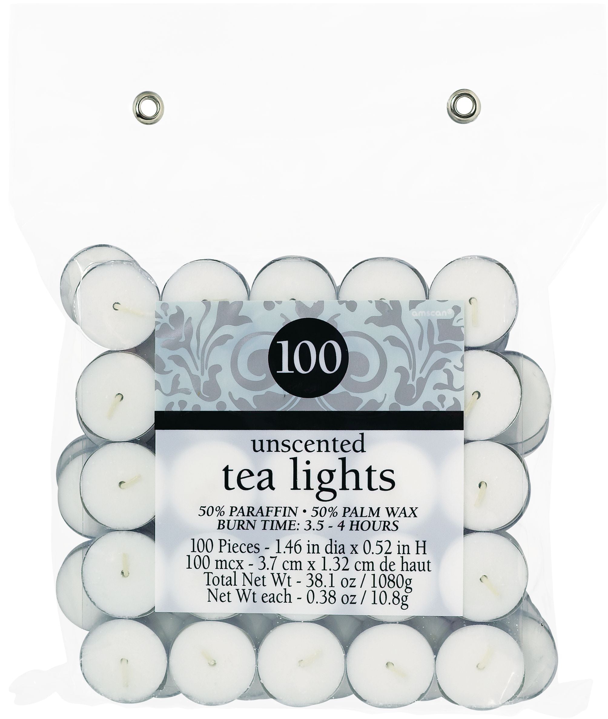 Unscented Tealight Wax Candles, White, 1.5-inch, 100-pk