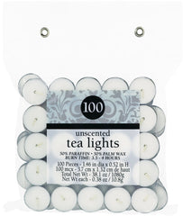 Unscented Tealight Wax Candles, White, 1.5-inch, 100-pk