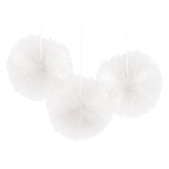 White Tissue Tulle Pom Pom Decorations, 9-inch, 3 Pack