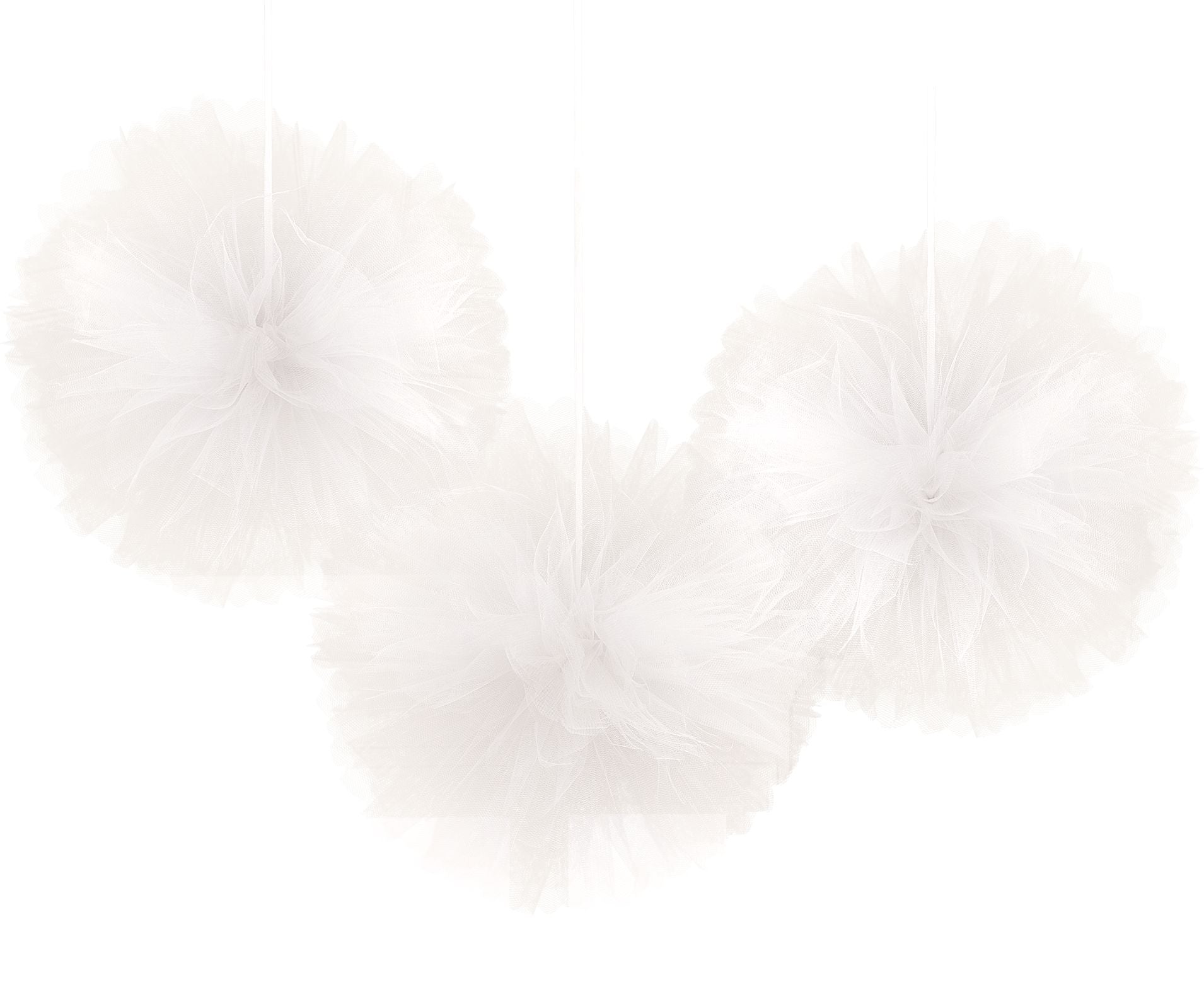 White Tissue Tulle Pom Pom Decorations, 9-inch, 3 Pack
