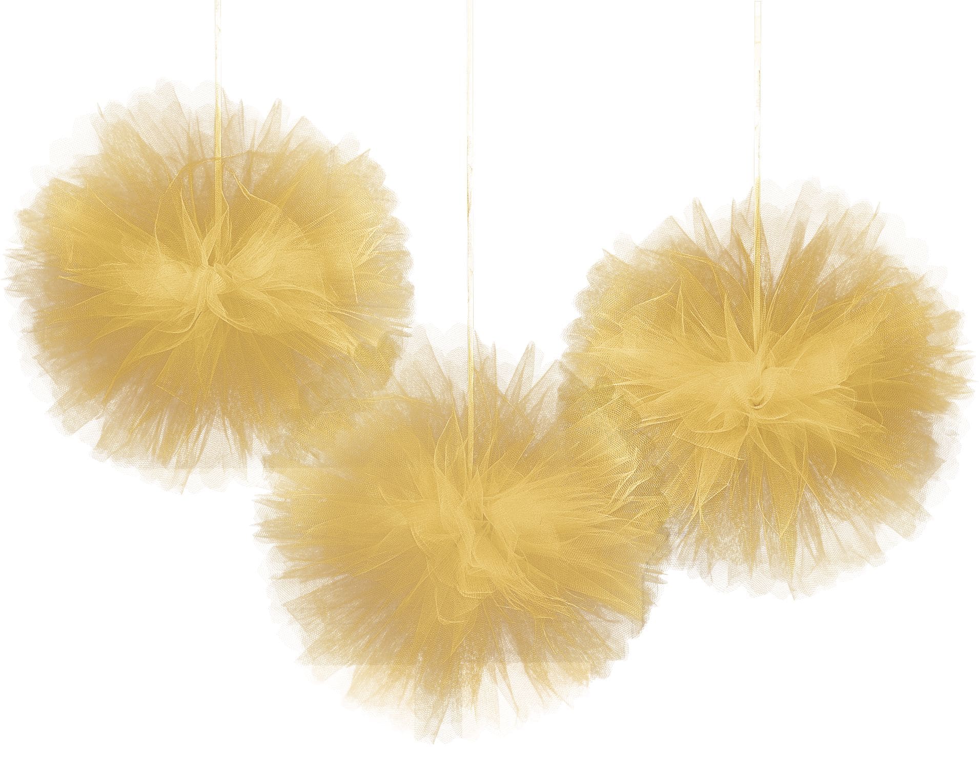 Gold Tulle Pom Pom Decorations, 9-inch, 3-Pack