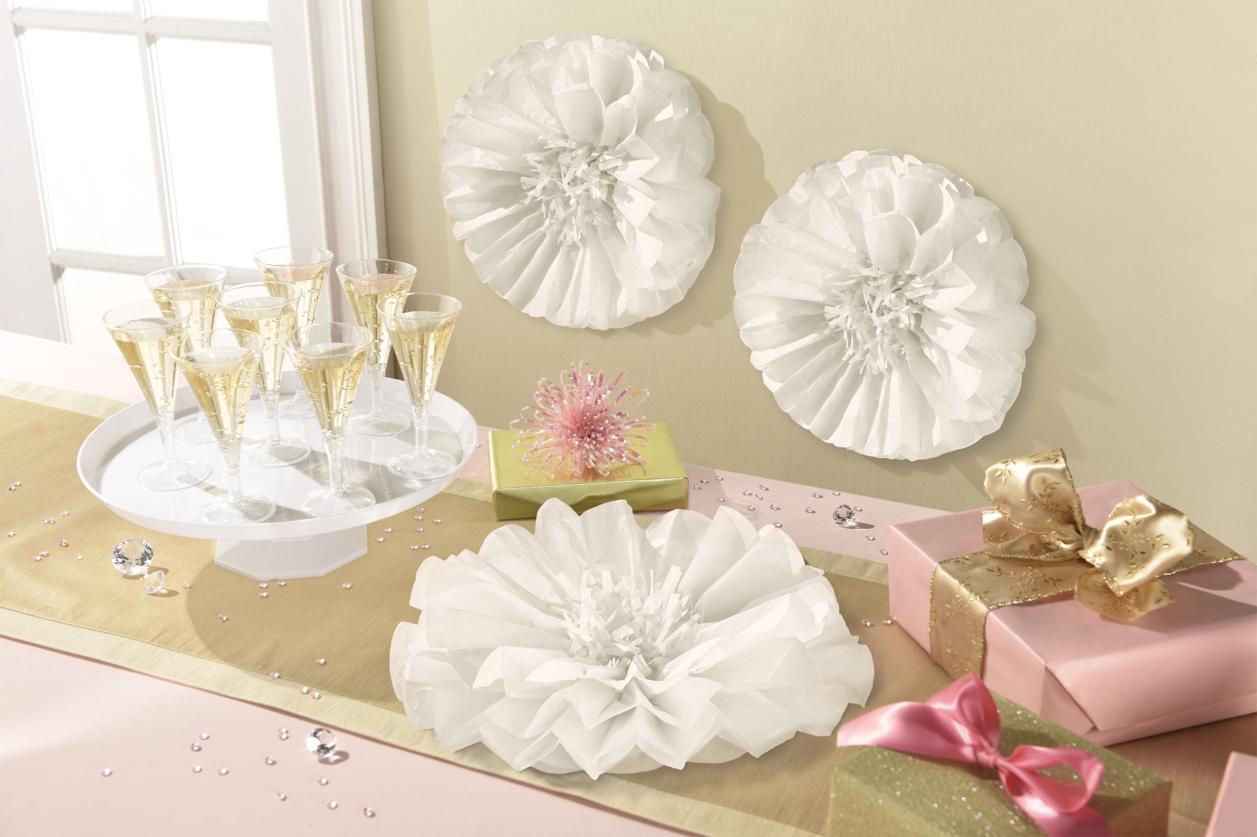 Tissue Pom Pom Decorations, White, 9-inch, 3-pk