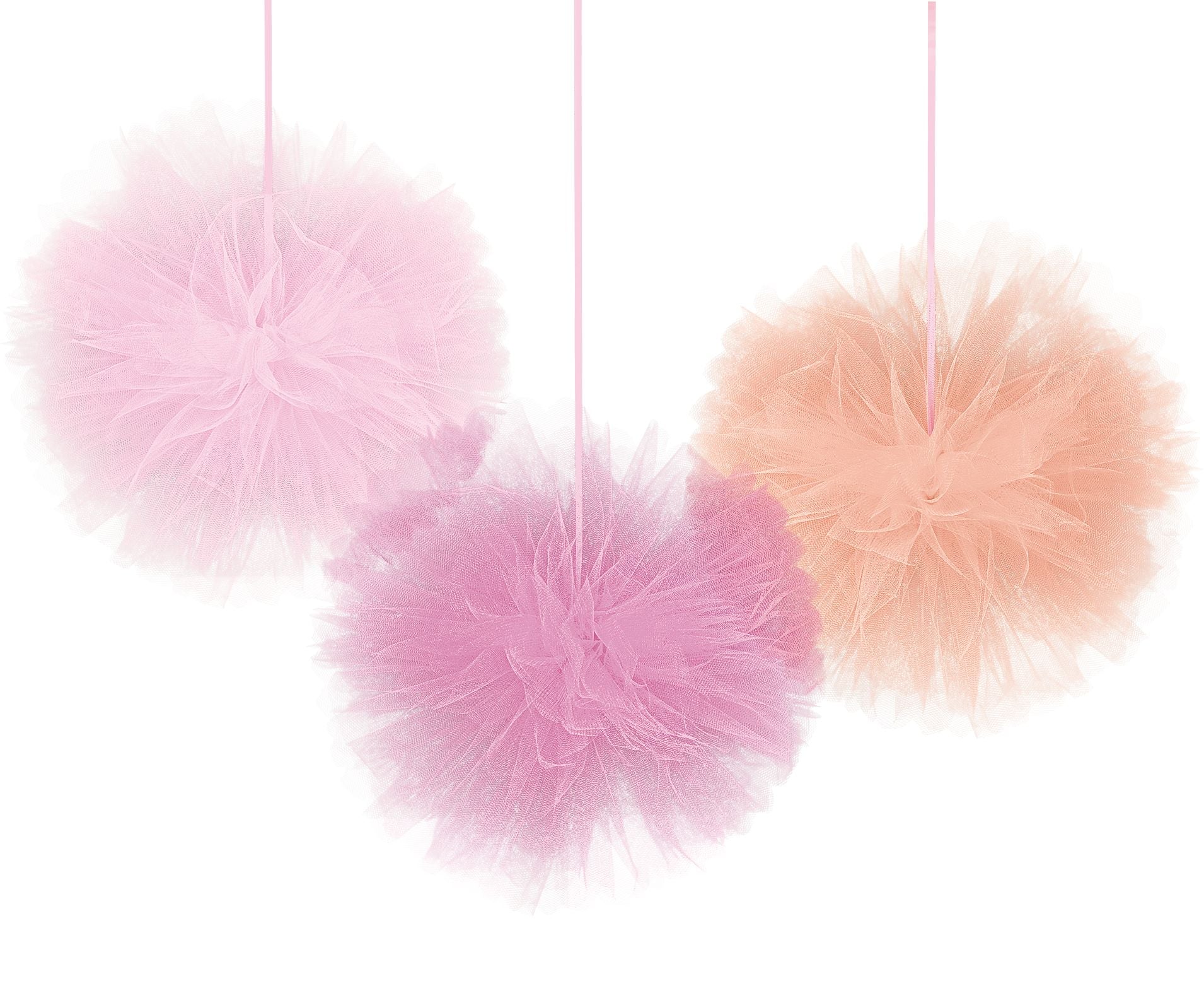 Tissue Tulle Pom Pom Decorations, Pink, 12-inch, 3-pk