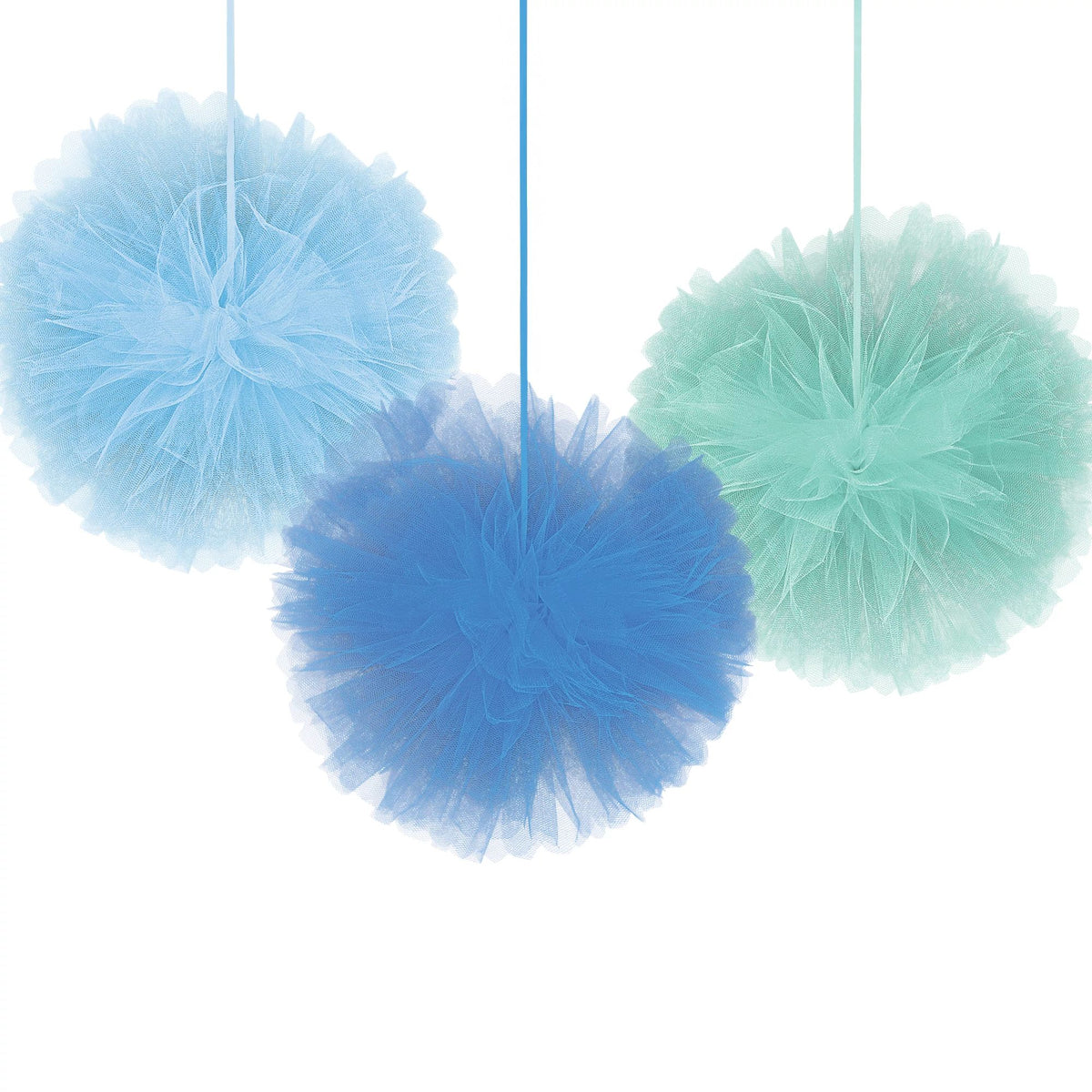Tissue Pom Pom Hanging Decorations, Blue, 12-inch, 3-pk