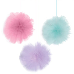 Tissue Pom Pom Decorations, Pink/Purple/Blue, 11.75-inch, 3-pk