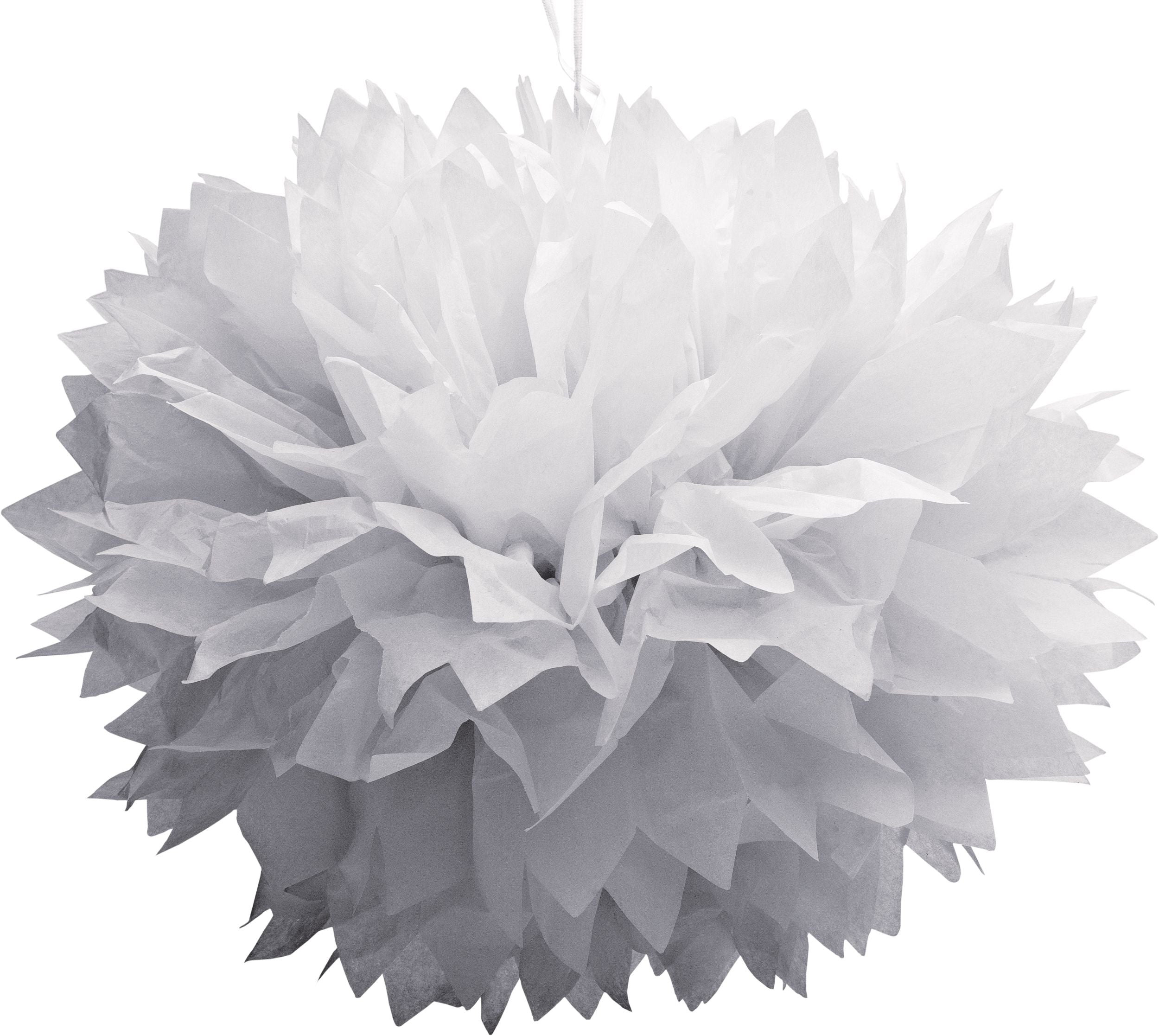 White Fluffy Tissue Pom Pom Decorations, 16-inch, 3-Pack
