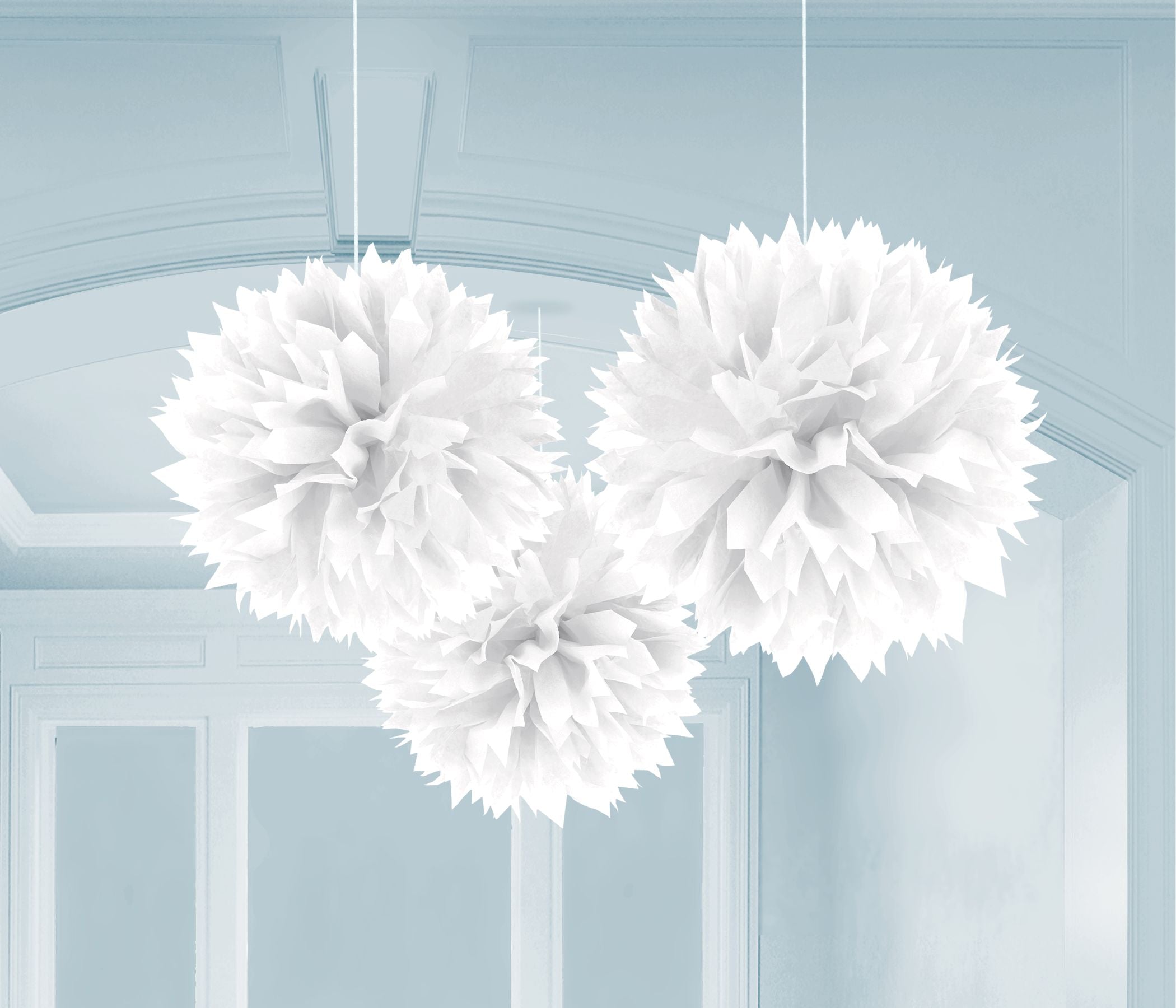 White Fluffy Tissue Pom Pom Decorations, 16-inch, 3-Pack