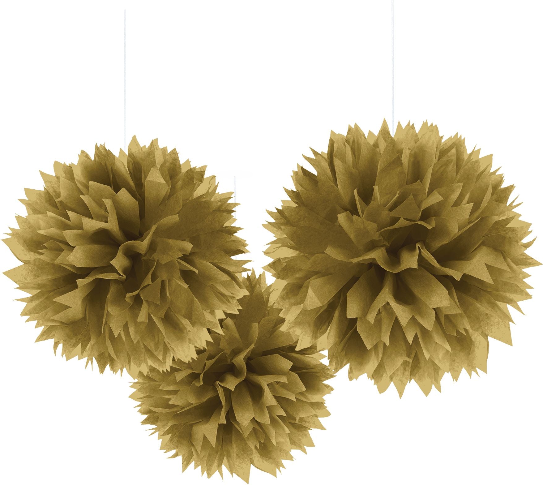 Gold Fluffy Tissue Pom Pom Decorations, 16-inch, 3-Pack
