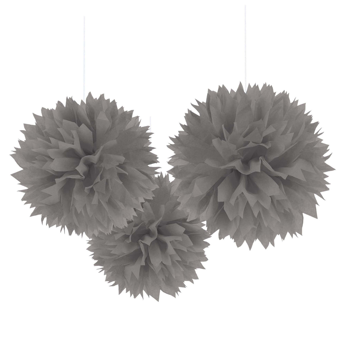 Silver Tissue Pom Pom Decorations, 16-Inch, 3-Pack