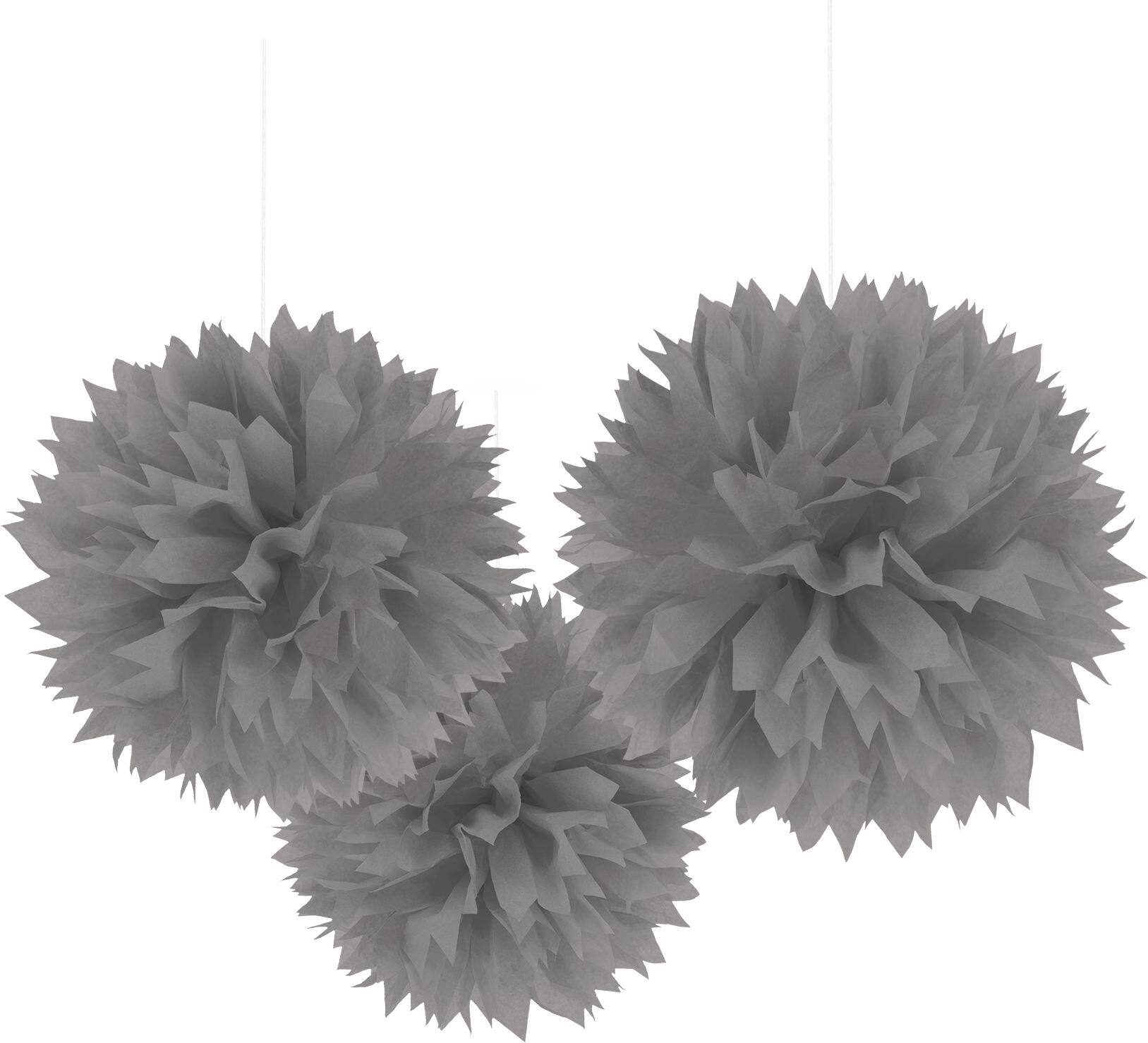 Silver Tissue Pom Pom Decorations, 16-Inch, 3-Pack