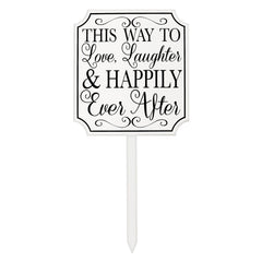 "This Way to Happily Ever After" Yard Stake Sign, White, 30-inch, Wedding