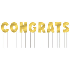Gold "Congrats" Outdoor Yard Sign Decorations, 25-inch, 8-pk