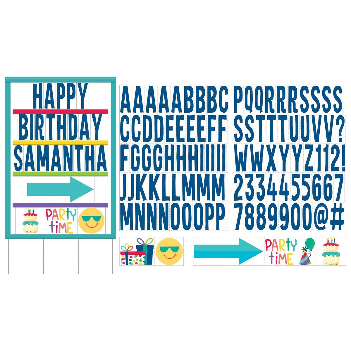 Happy Birthday DIY Customizable Yard Stake Sign, Blue, 38-inch
