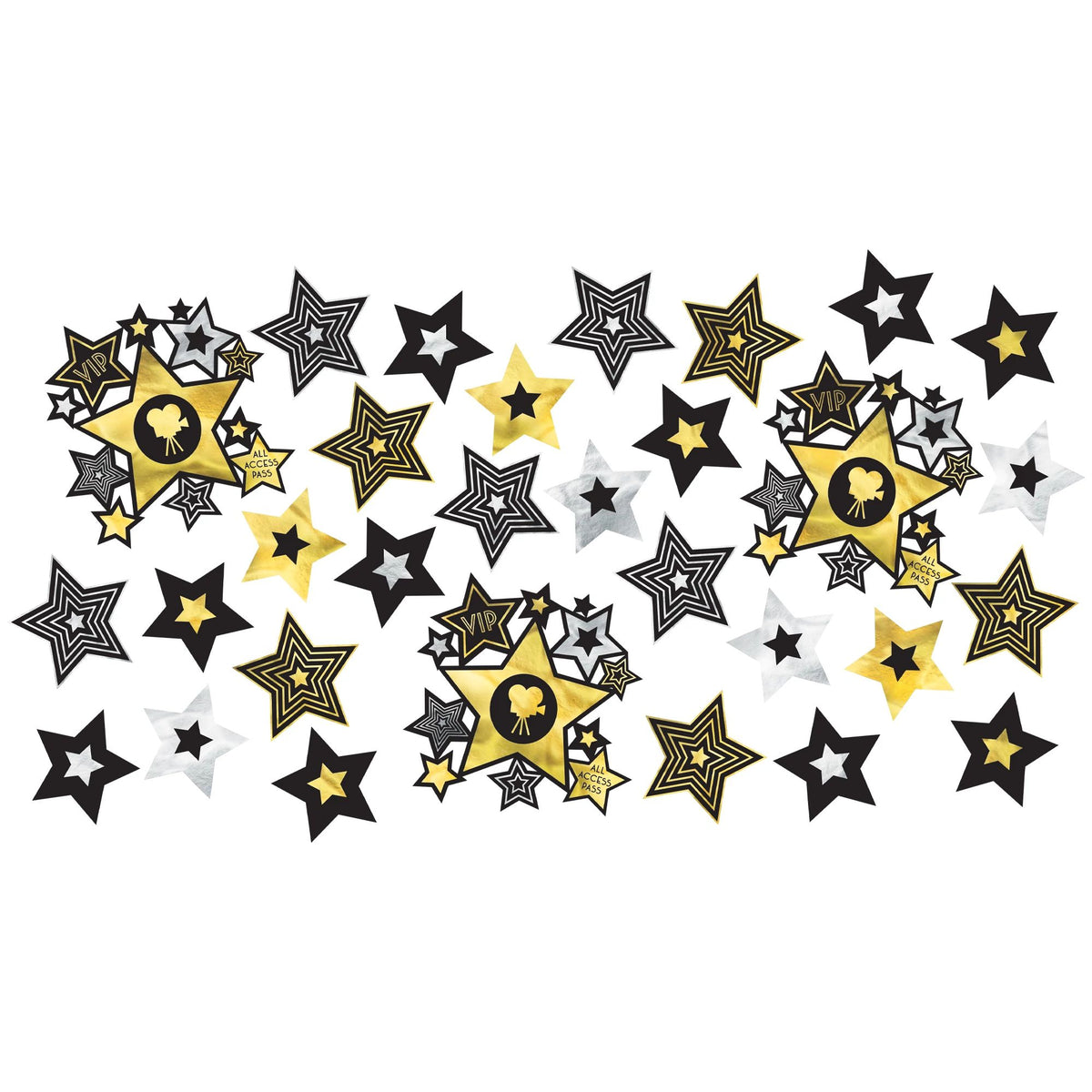 Awards Night Cutout Decorations, Black/Gold Stars, 14.25 inch, 30-pk