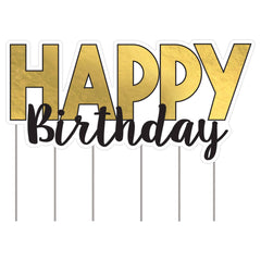 Happy Birthday Yard Stake Sign, Black/Gold, 28-inch