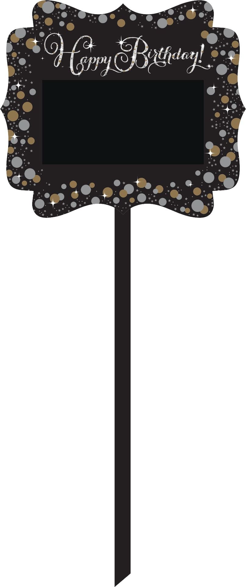 Sparkling Celebration Happy Birthday Customizable Yard Sign, 27 inch, Black/Silver/Gold, Polka Dot