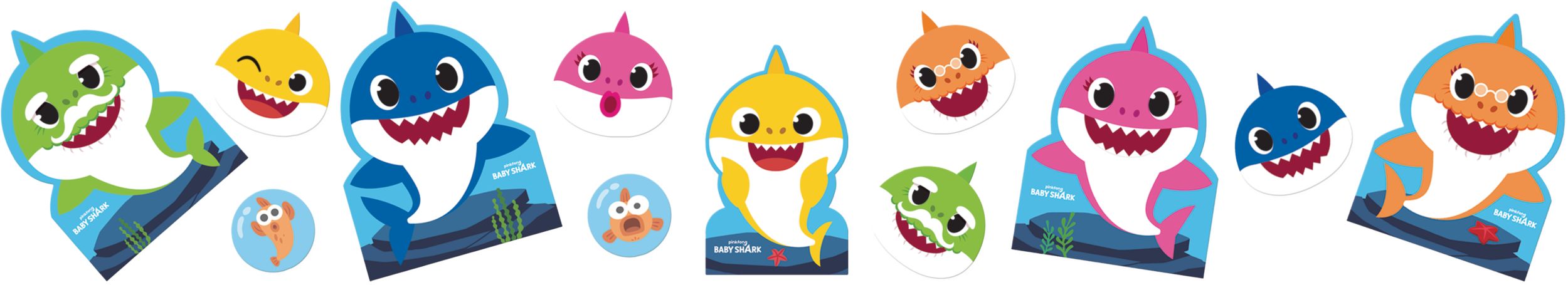 Baby Shark Cutouts, Multi-Colored, 13 inch, 12-pk