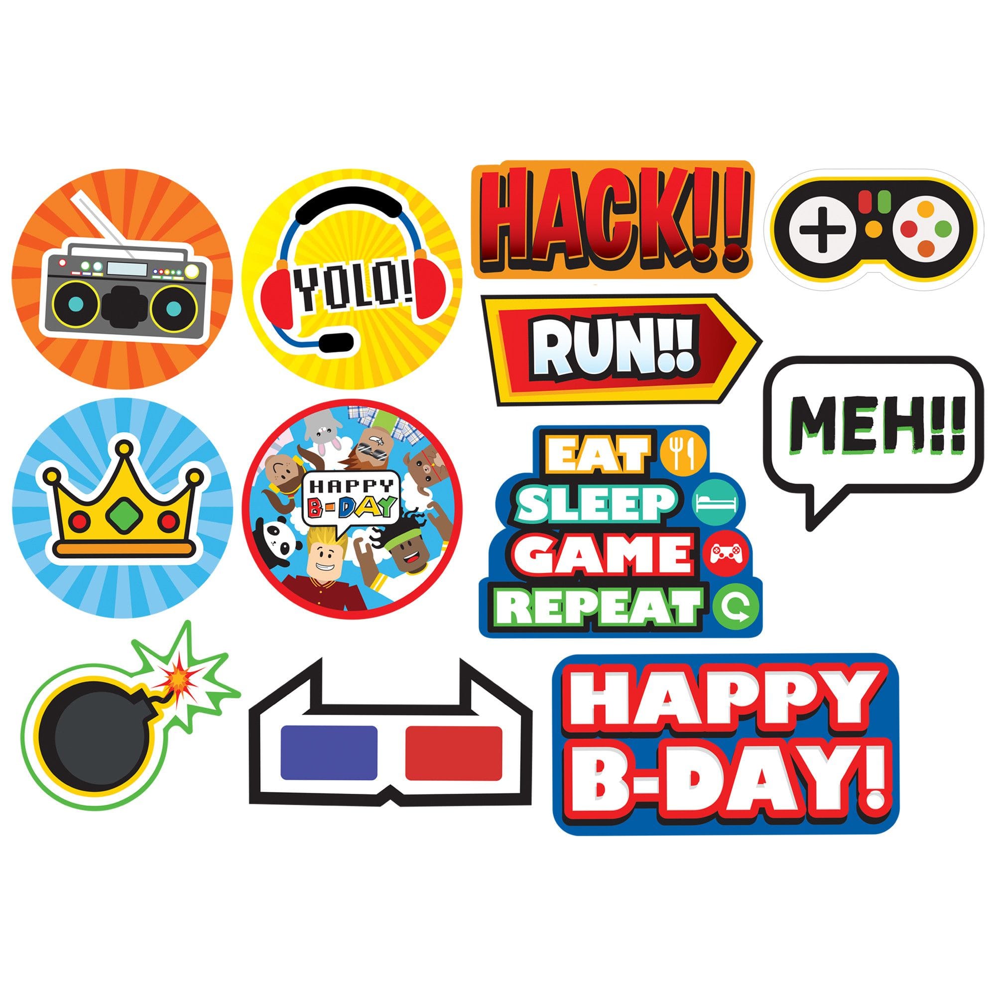 Party Town Happy B-Day Cutout, Red/Blue/Green/Yellow, 10-inch, 12-pk