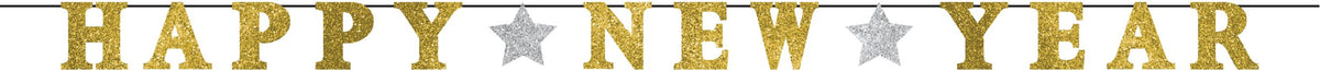 Happy New Year Garland Banner Decoration, Gold/Silver, 12-foot