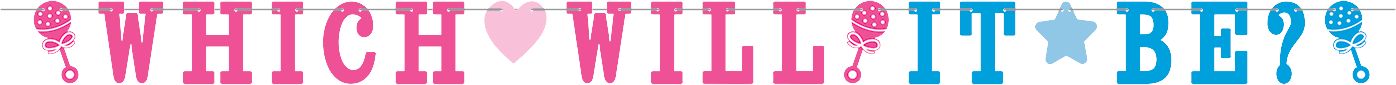 "Girl or Boy?" Garland Banner, Blue/Pink, 9.5-inch, 2-pk