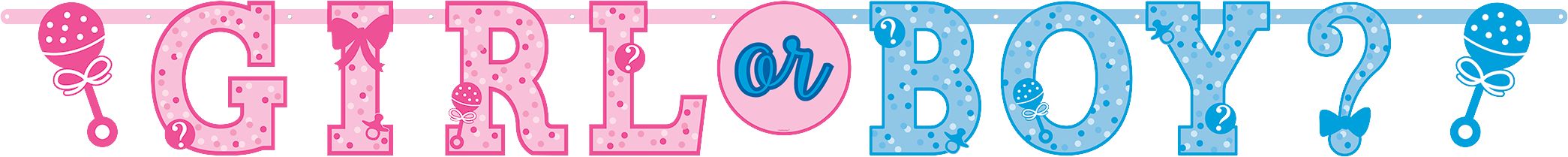 "Girl or Boy?" Garland Banner, Blue/Pink, 9.5-inch, 2-pk