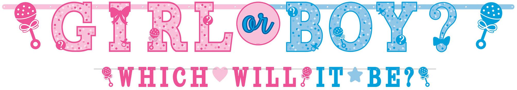 "Girl or Boy?" Garland Banner, Blue/Pink, 9.5-inch, 2-pk