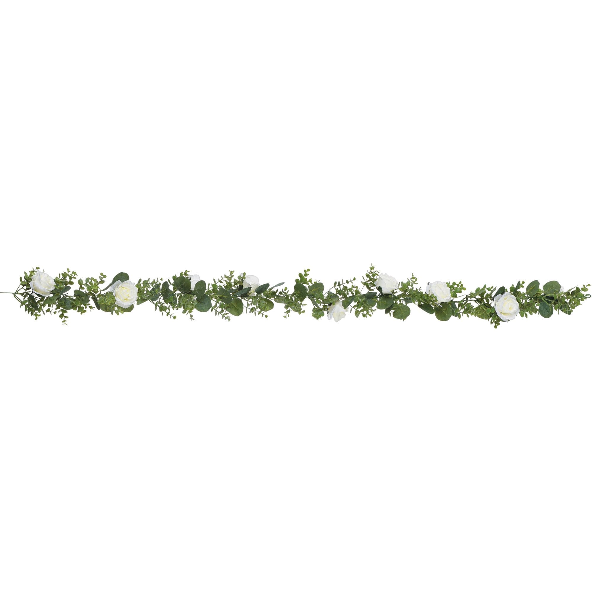 Floral Garland, Green/White, 18-ft