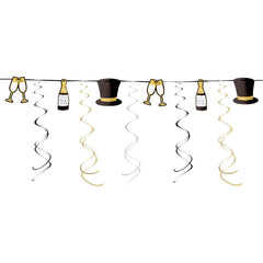 Happy New Year Top Hat & Swirl Garland, Silver/Gold, 9-foot