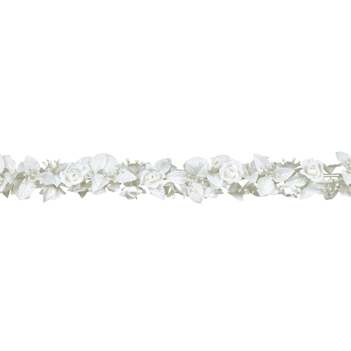 White Rose & Leaf Fabric Garland, 6-foot