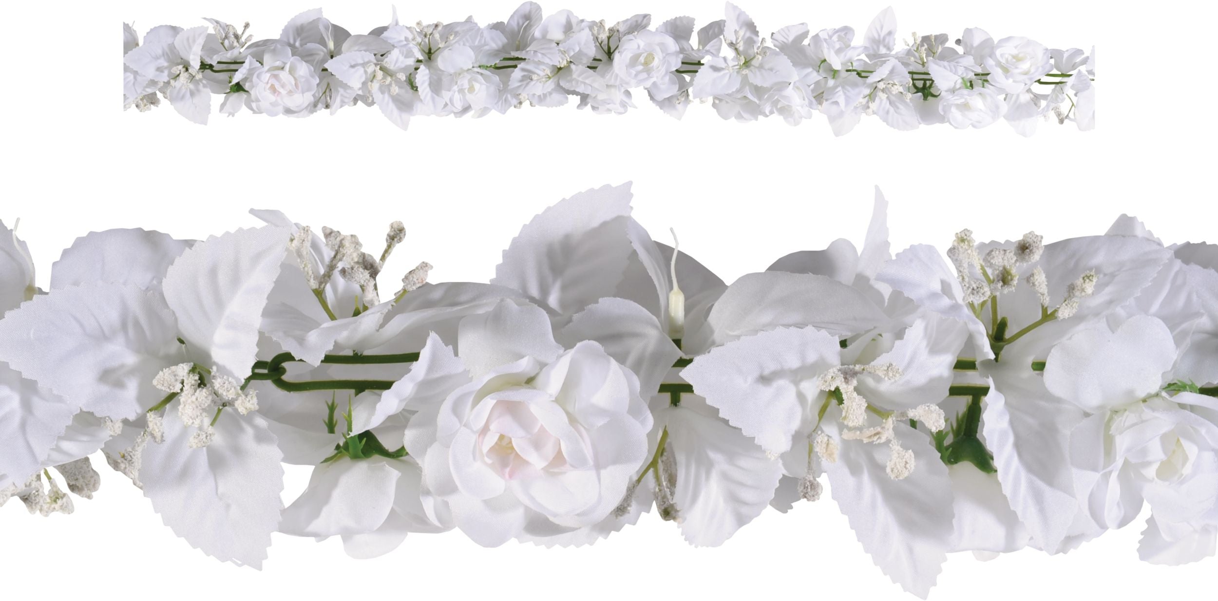 White Rose & Leaf Fabric Garland, 6-foot