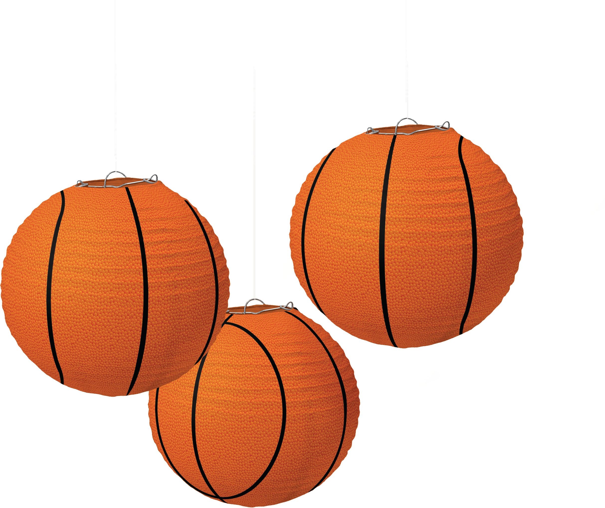 Basketball Paper Lantern Decorations, Orange, 9.5-inch, 3-pk