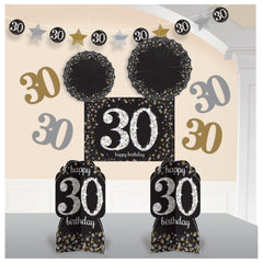 Sparkling Celebration 30th Birthday Decorating Kit, Black/Gold/Silver, 10-inch, 10-pk