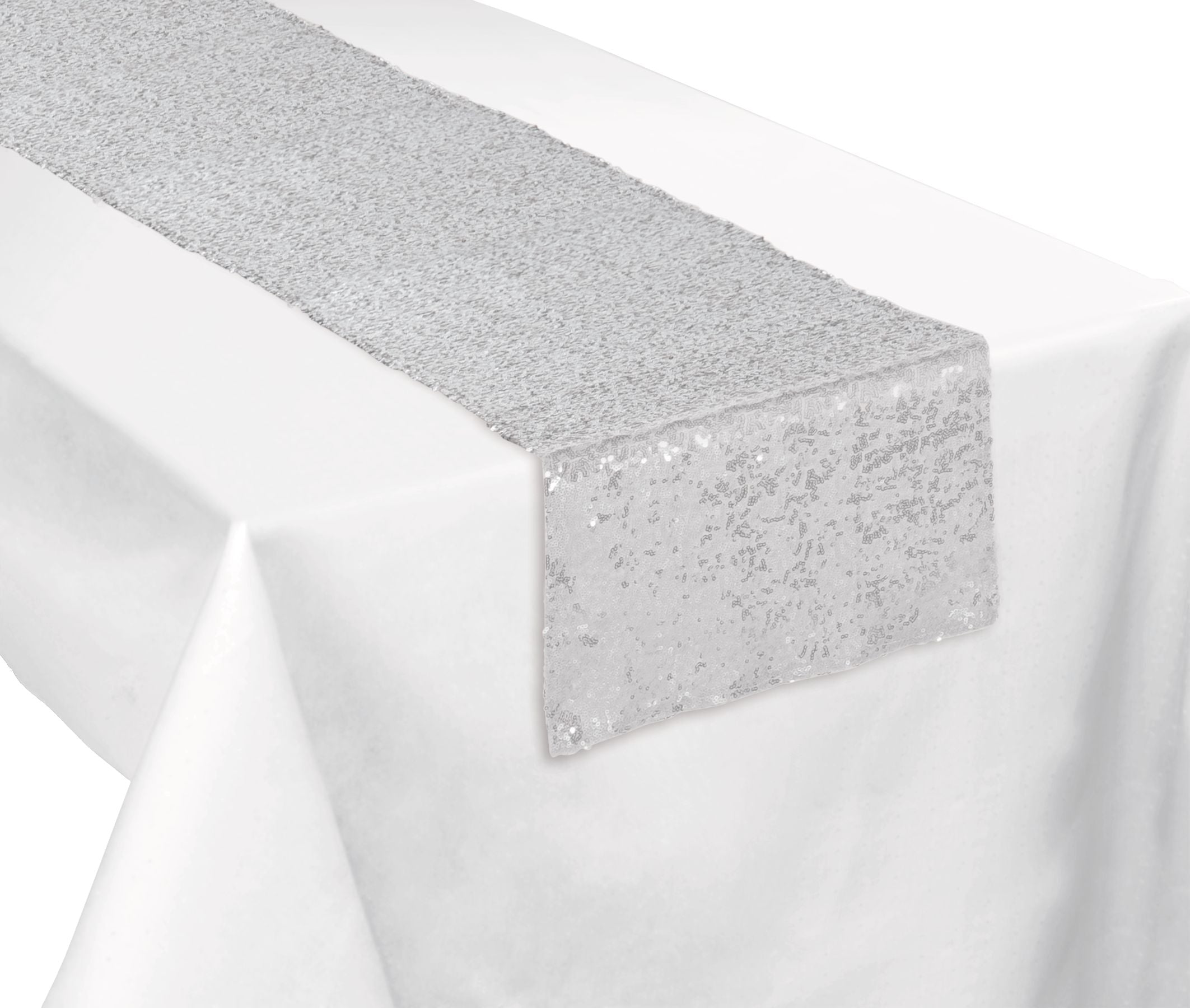 Silver Sequin Table Runner, 13x72 inch, Reusable