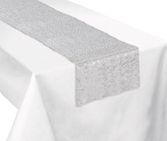 Silver Sequin Table Runner, 13x72 inch, Reusable