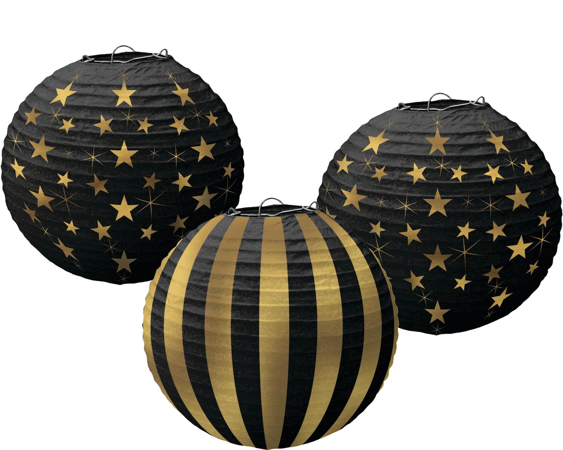 Gold Stars & Stripes Paper Lanterns, 3-pc