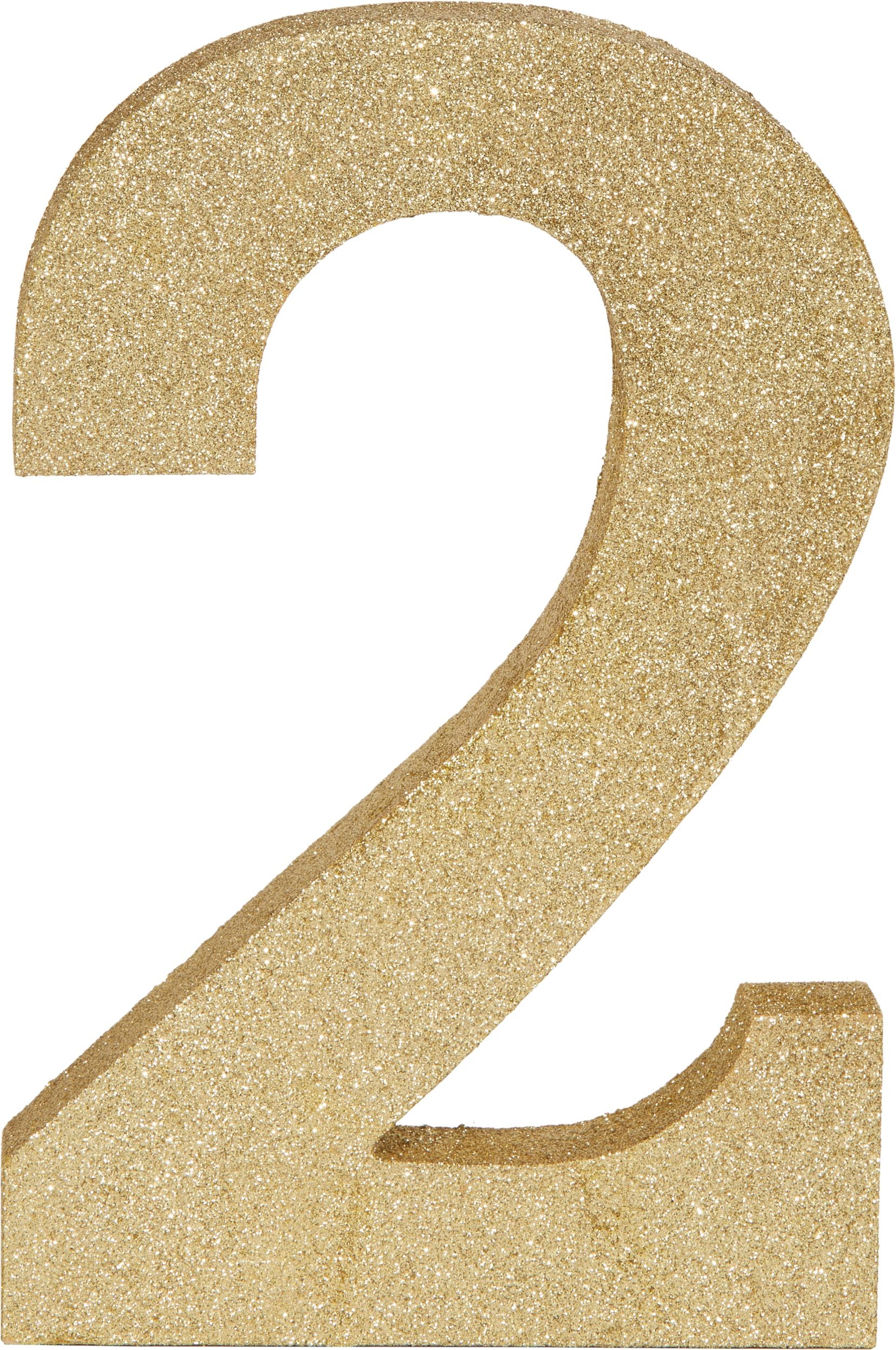 Glitter Gold Number 2 Sign, 10-in