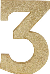 Glitter Gold Number 3 Sign, 10-Inch