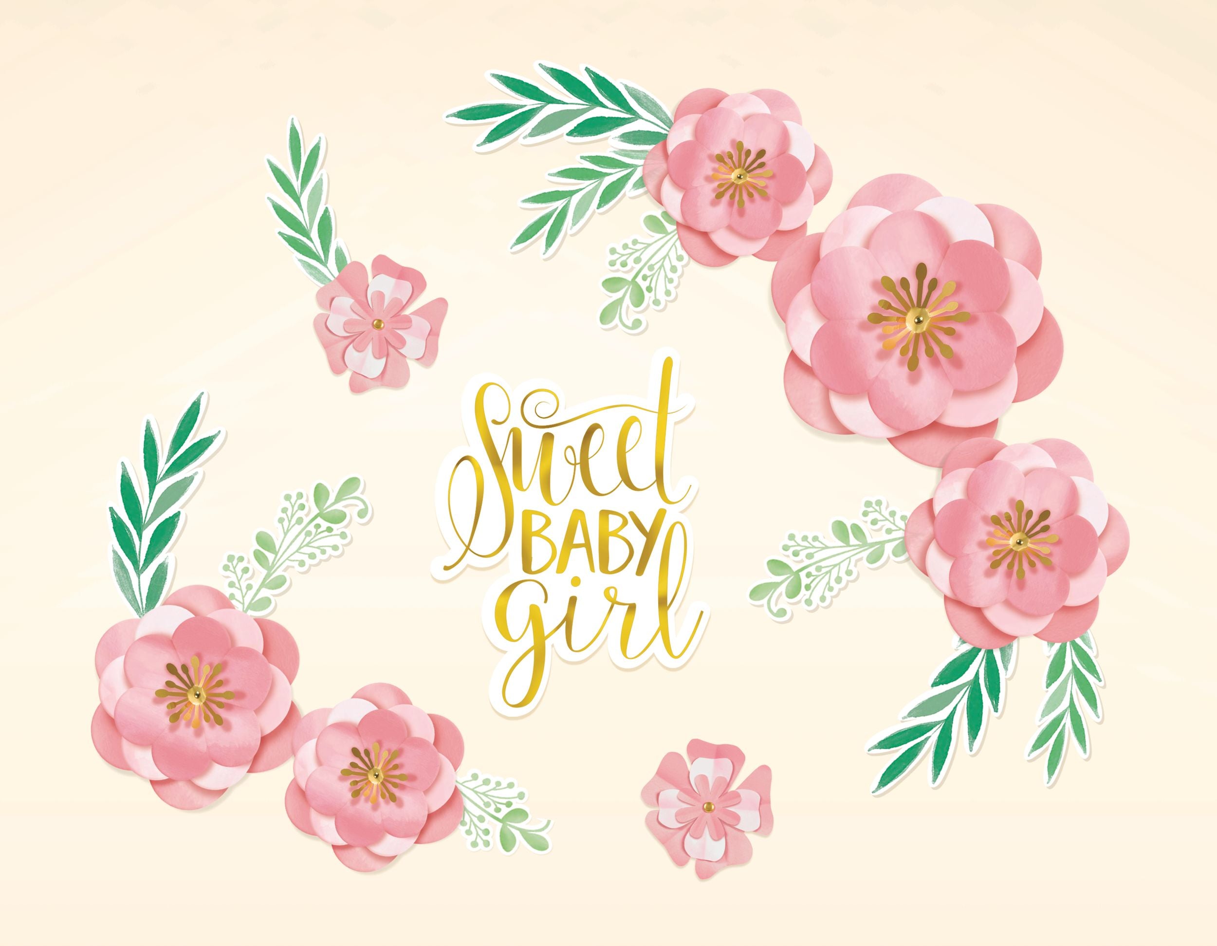 Floral Baby Sweet Baby Girl Cutouts, Pink/Gold, 13-inch, 8-pk
