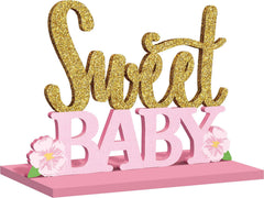 Sweet Baby Standing Sign, Gold/Pink, 11-inch, Table Centerpiece