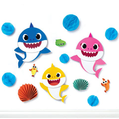 Baby Shark Table & Wall Cutout Decorations, Blue/Pink/Yellow, 13-inch, 14-pk