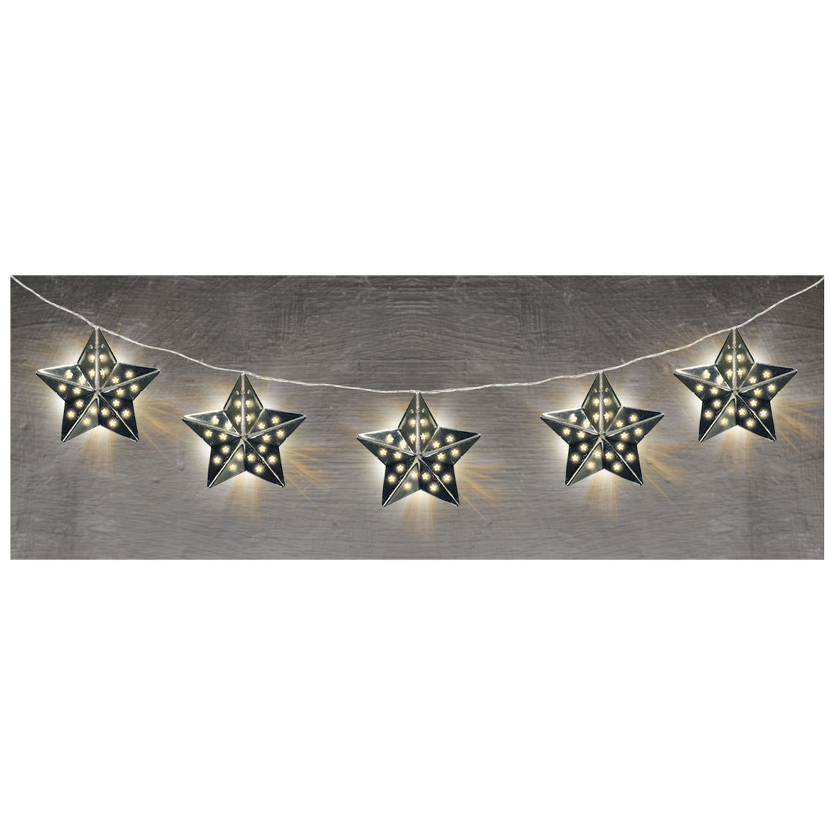 Silver Star LED String Lights, 13-inch, 10 Lights