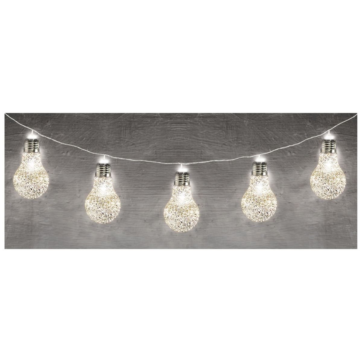 Glitter Edison LED String Lights, White, 5-foot, 10 Lights