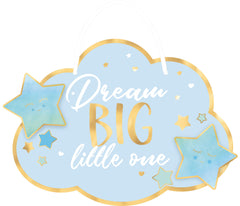 Dream Big Little One Hanging Sign, Blue/Gold, 13.5-inch
